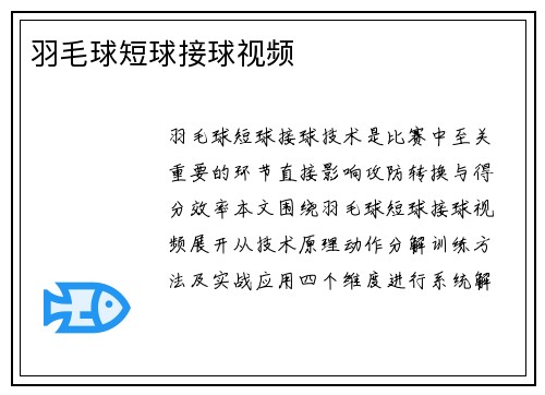 羽毛球短球接球视频